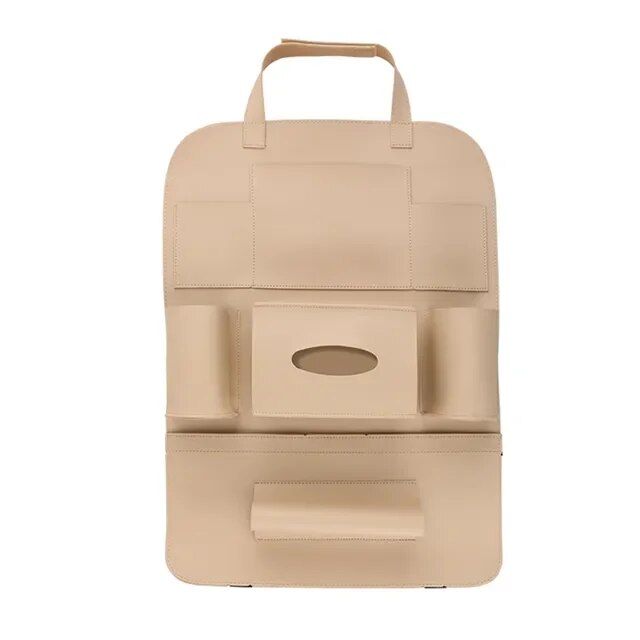 Organizador de cuero para el asiento trasero del automóvil con soporte para tableta y almacenamiento con múltiples bolsillos