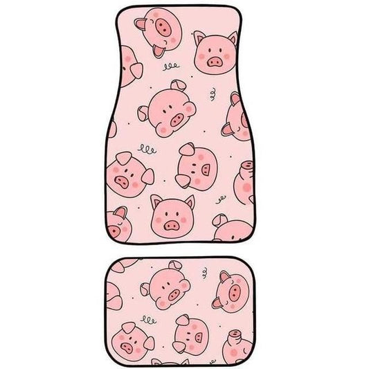 Niedliche, rosa Schweinchen-gemusterte, wasserdichte Gummi-Autofußmatten (4er-Set)