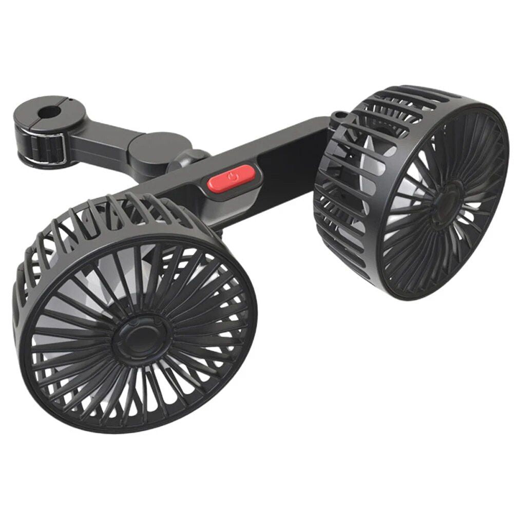 Ventilador de coche USB de doble cabezal con rotación de 360° para vehículos de 12 V/24 V