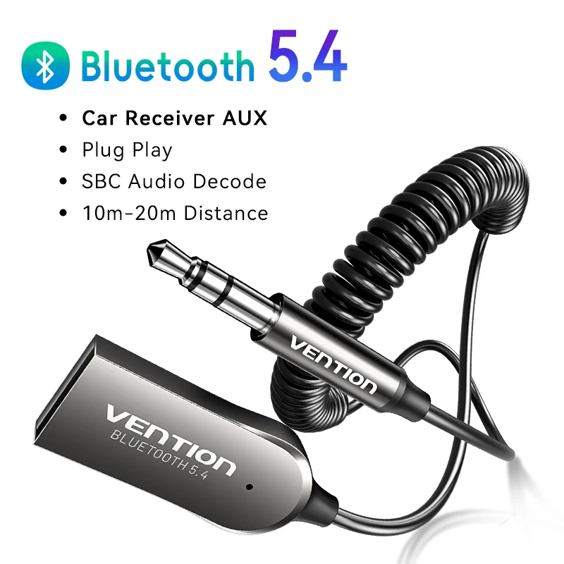 Adaptador auxiliar Bluetooth 5.4 para coche, receptor inalámbrico, conector USB a conector de 3,5 mm, micrófono manos libres