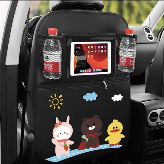 Cartoon Car Seat Back Protector with Storage for Children