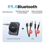 Adaptador receptor auxiliar Bluetooth 5.4 con batería de 20 horas y pantalla de visualización