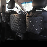 Organizador de asiento de coche con diamantes de imitación de cristal de lujo y múltiples bolsillos