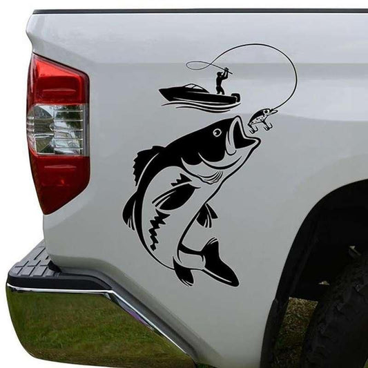 Reflective Fisherman & Fish Boat Car Decal - Waterproof PVC Vehicle Sticker