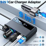 Adaptador de cargador de coche 9 en 1 de 154 W con 3 enchufes, 6 puertos USB, carga rápida