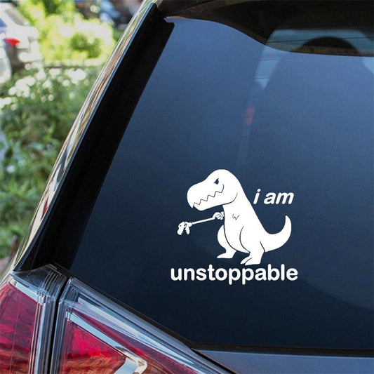 Dinosaurier „I am Unstoppable“ Lustiger Autofensteraufkleber – Vinyl-Aufkleber für JDM-Fans