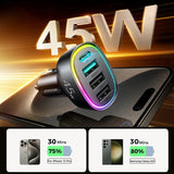 45W 4-in-1 Car Charger with PD3.0 & QC3.0 for Fast Charging