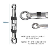 Llave ajustable universal de doble cabezal 23 en 1: métrica e imperial, llave de trinquete de 7-19 mm