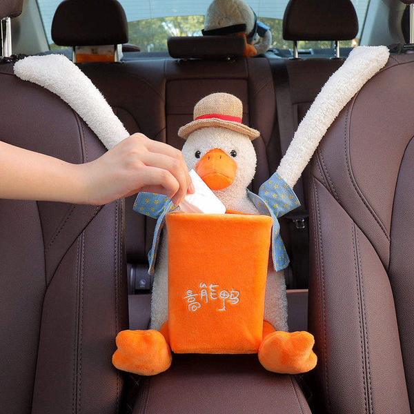 Lindo cubo de basura y soporte para pañuelos de coche de dibujos animados - Accesorio de almacenamiento de cuero PU