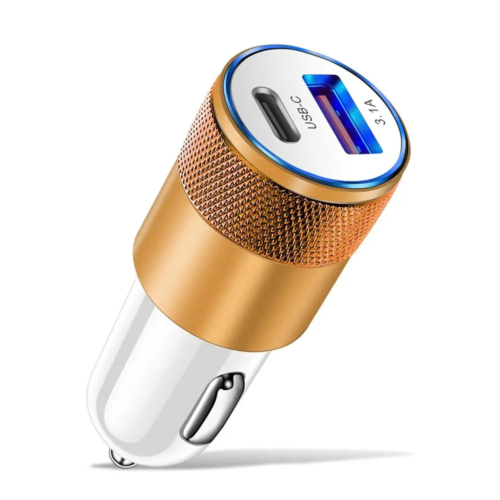 Cargador de coche mini USB-C de 30 W: adaptador de puerto dual de carga rápida