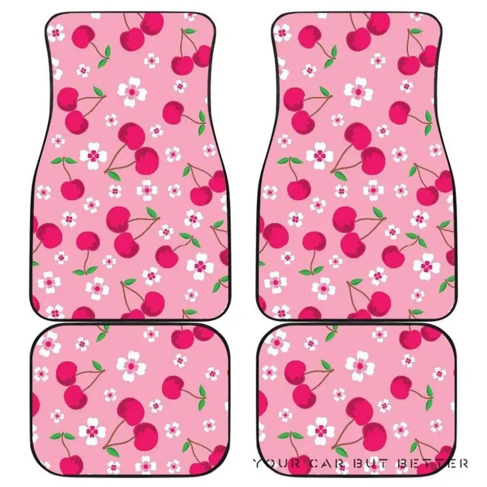 Alfombrillas de coche con diseño de flor de cerezo y fondo rosa