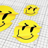 Calcomanías impermeables reflectantes con caritas sonrientes retorcidas para vehículos y dispositivos