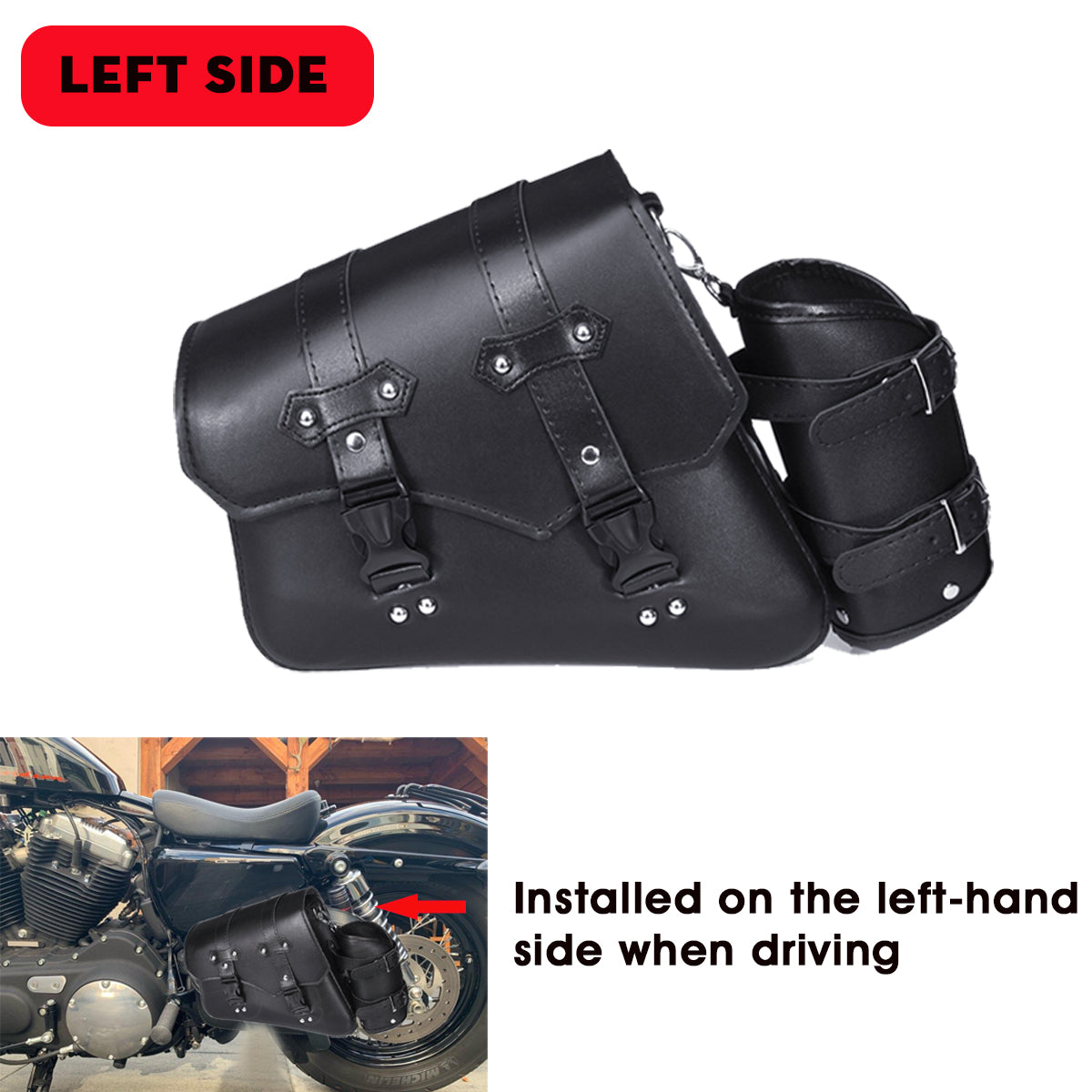 Motorcycle Saddle Bag PU Leather Waterproof Saddlebags Black Left/Right Side For Harley Davidson Universal - Auto GoShop