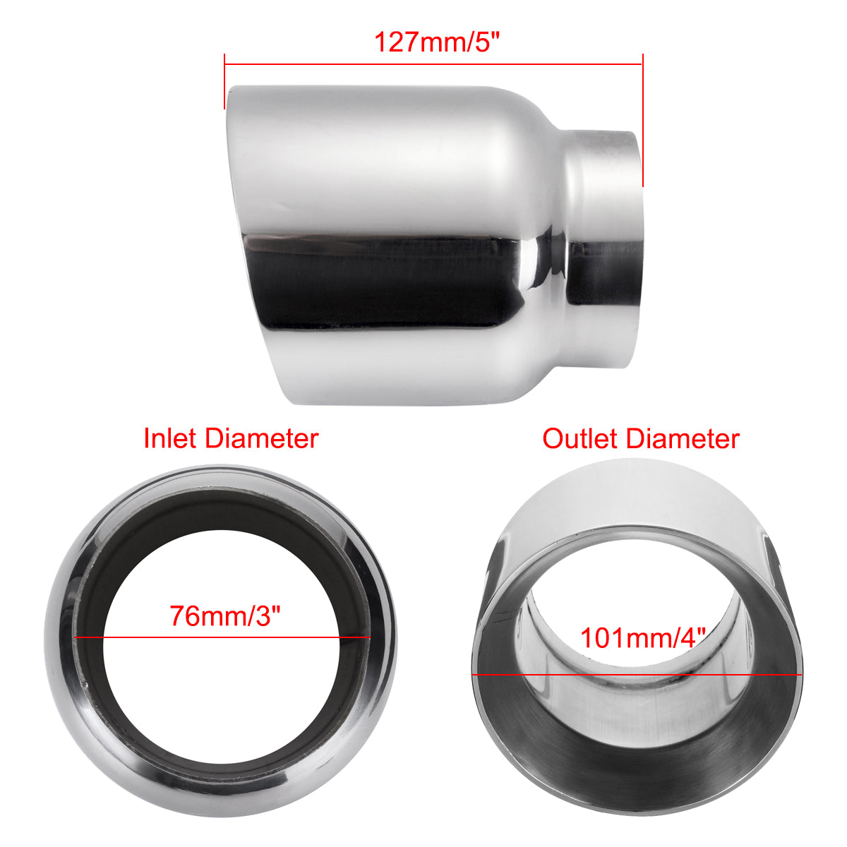 Universal Stainless Steel Exhaust Muffler Double Wall Round Slant 3 Inch Inelt 4 Inch Outlet - Auto GoShop