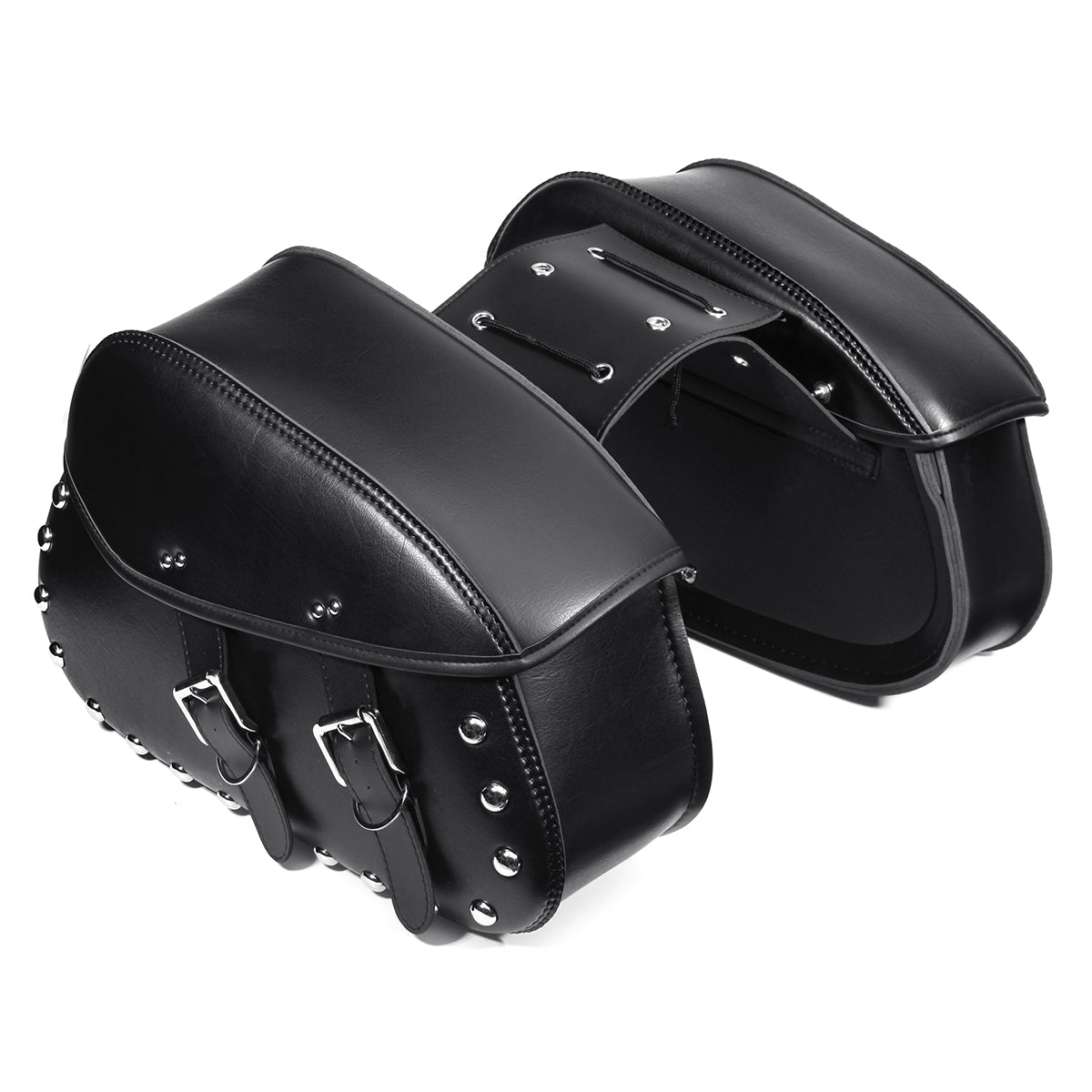 Black Pair Motorcycle PU Leather Side Saddlebags Luggage Saddle Bag Black For Harley