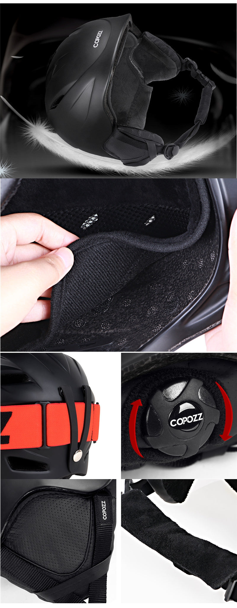 Black COPOZZ Snowboard Ski Motorcycle Helmet Safety Protective Integrally-molded Breathable Men Women Skateboard Skiing