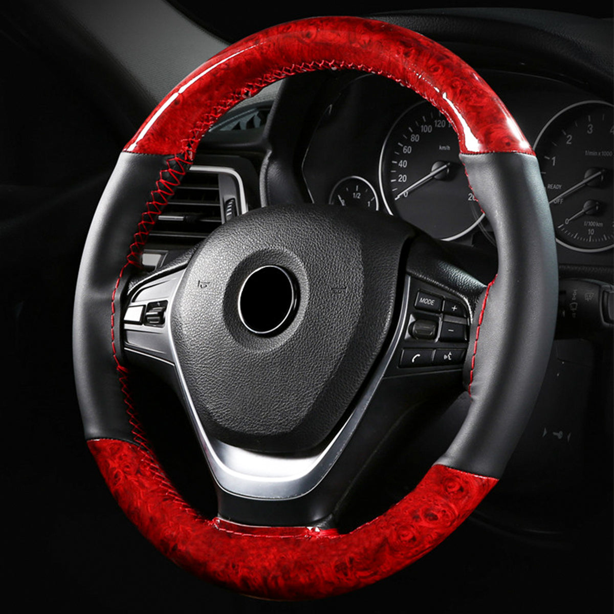 Dark Slate Gray 38cm Leather Car Steering Wheel Case Cover Braiding Wheel Sports Style Braiding