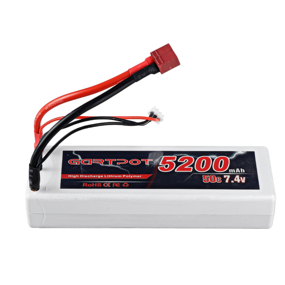 Black GARTPOT 7.4V 5200mAh 50C 2S lipo Battery With T Plug for RC Car
