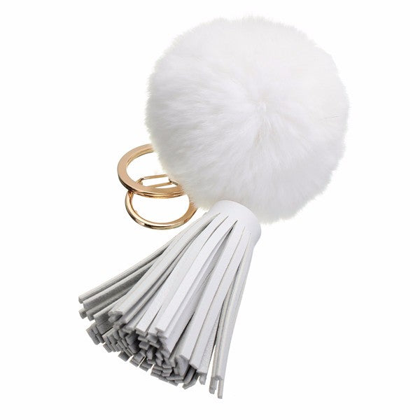 Car Keychain Handbag KeyRing Fashion Beaver Rabbit Fur Ball PomPom with Tassel - Auto GoShop