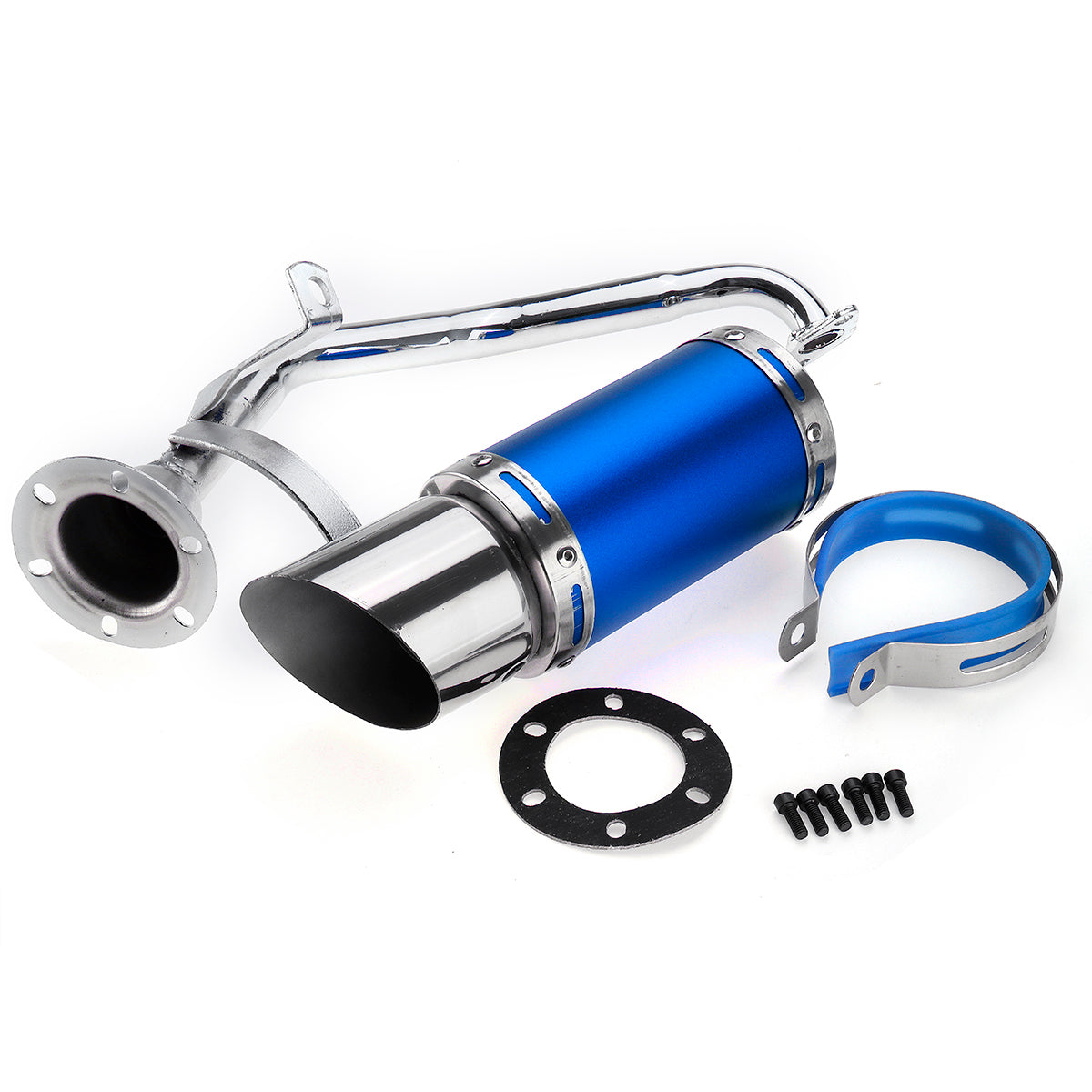Royal Blue 50mm/2in Motorcycle Exhaust System Stainless Steel Short Carbon Fiber For GY6 49cc 50cc 125cc 150cc 200cc 4 Stroke Scooter