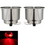 Gray 2PCS Red 8LEDs Stainless Steel Cup Drink Holder Marine Boat Car Truck Camper