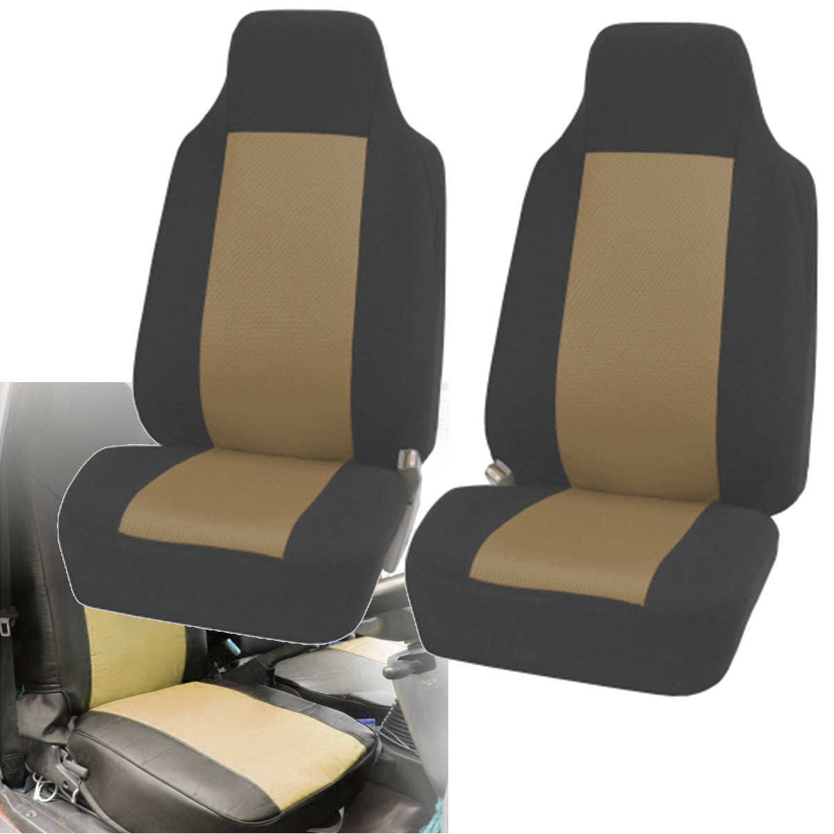 Universal High-Back Bucket Front Seat Covers Fabric Mesh Style For Car Truck SUV - Auto GoShop