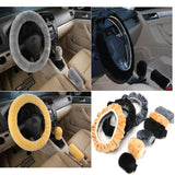 3Pcs Velvet Car Steering Wheel Handbrake Gear Shift Cover Grips Accessory Set 38cm (Beige) - Auto GoShop