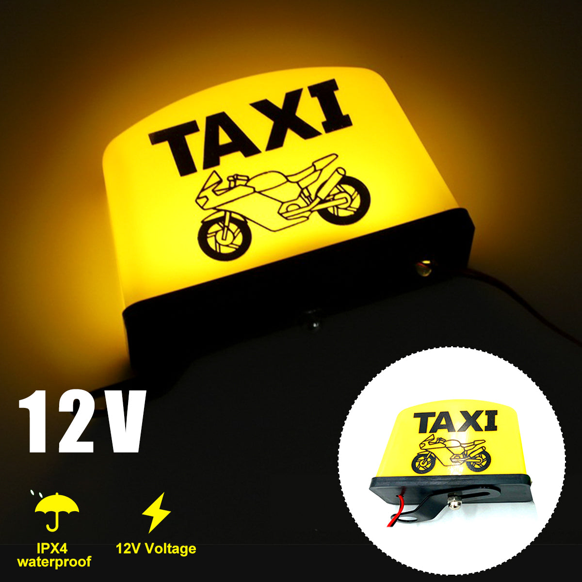 Yellow 12V Motorcycle Sign LED Light LED TAXI Sign Light Indicator Decoration Parts