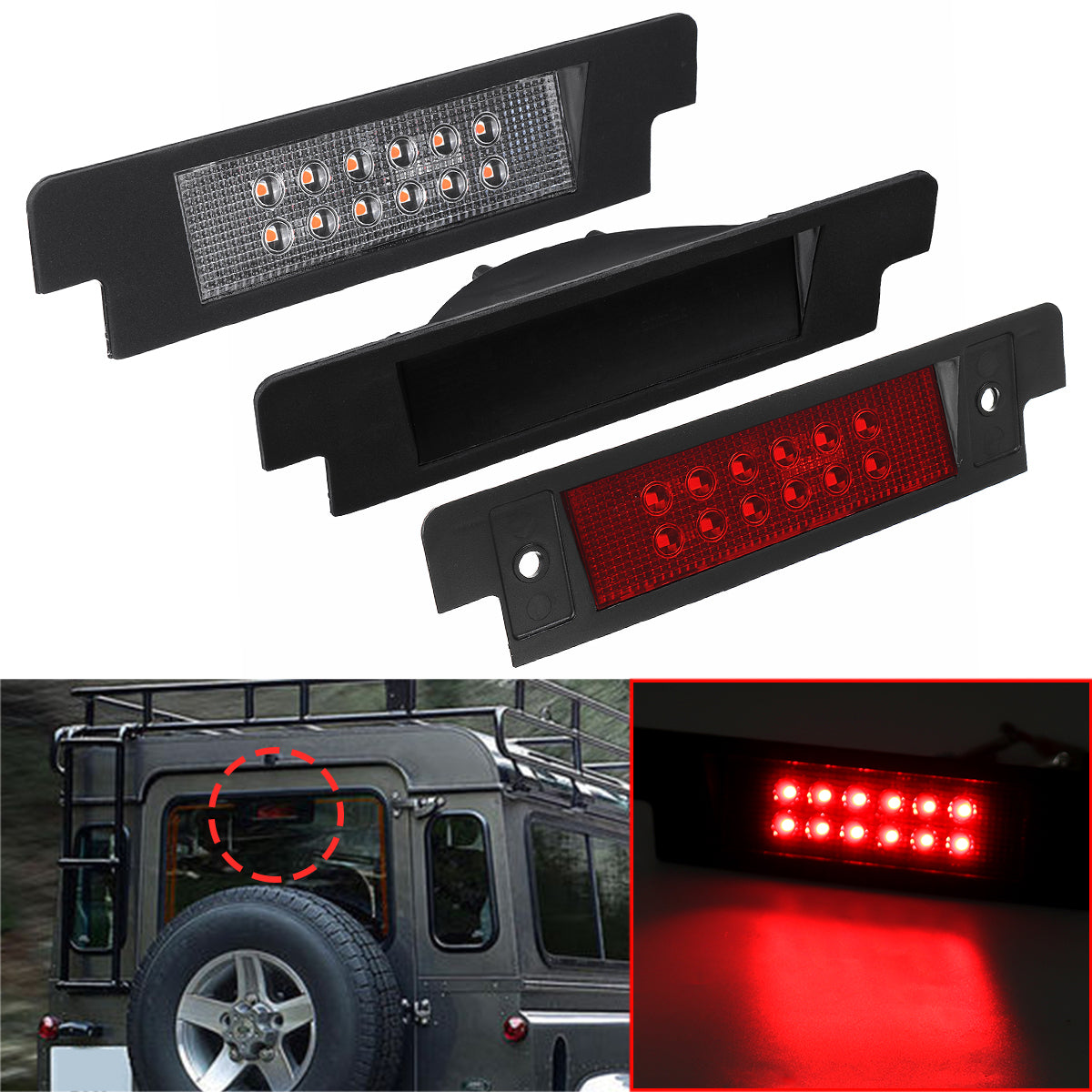 LED High Mount Stop Tail Brake Light Lamp Red for Land Rover Defender 1990 -2016 Discovery 1 2 1994-2004 - Auto GoShop
