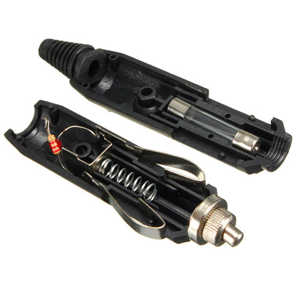 Black 12V Male Car Cigarette Lighter Socket / Plug / Connector 5A With LED & Fuse
