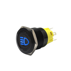 Goldenrod 16mm 12V 24V 36V 5A LED Horn Push Button Dashboard Momentary/Latching Metal Switch For Car Boat Waterproof