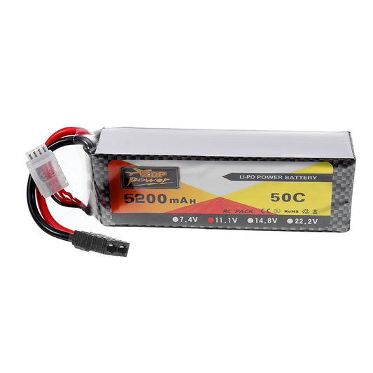 Light Gray ZOP Power 11.1V 5200mah 50C 3S Lipo Battery TRX Plug for Wltoys 1/8 RC Car