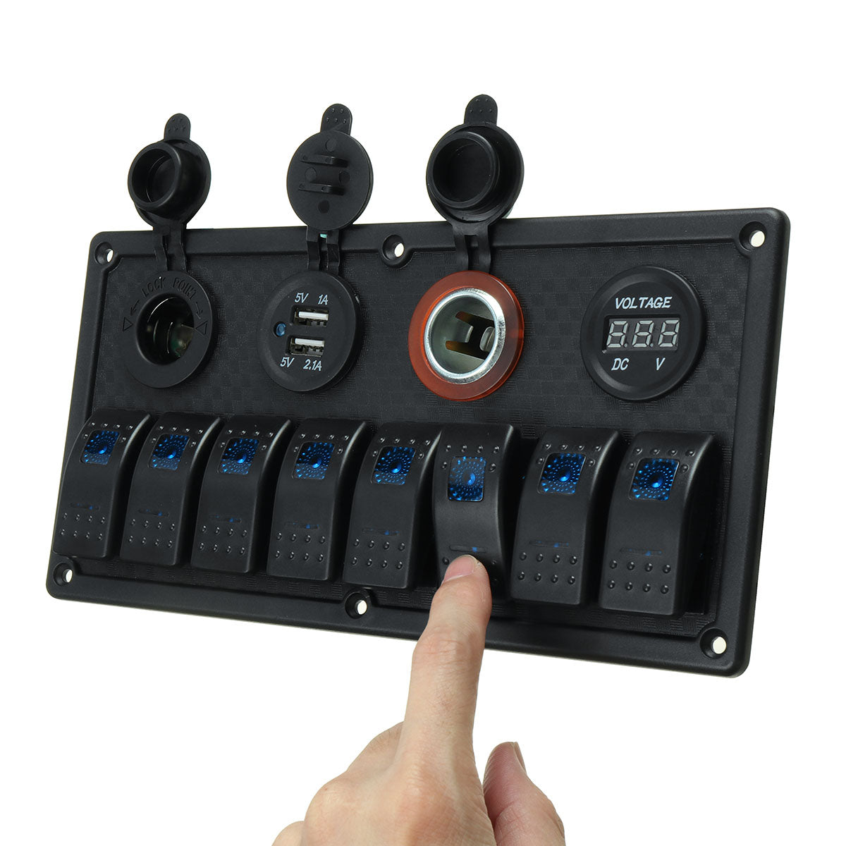 Dark Slate Gray 12V 24V 8 Gang Blue LED Rocker Switch Panel Car Marine Boat Dual USB Waterproof