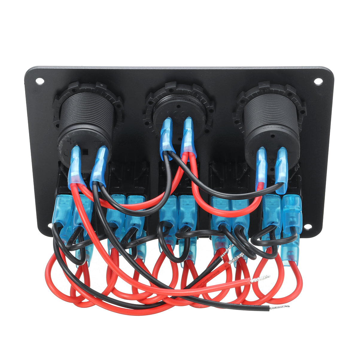 Black 5 Gang On-Off Blue LED Toggle Switch Panel Voltmeter Dual USB Car Boat Marine