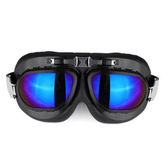 Royal Blue Motorcycle Goggles Glasses Vintage Classic Goggles Retro Pilot Cruiser Steampunk UV Protecti