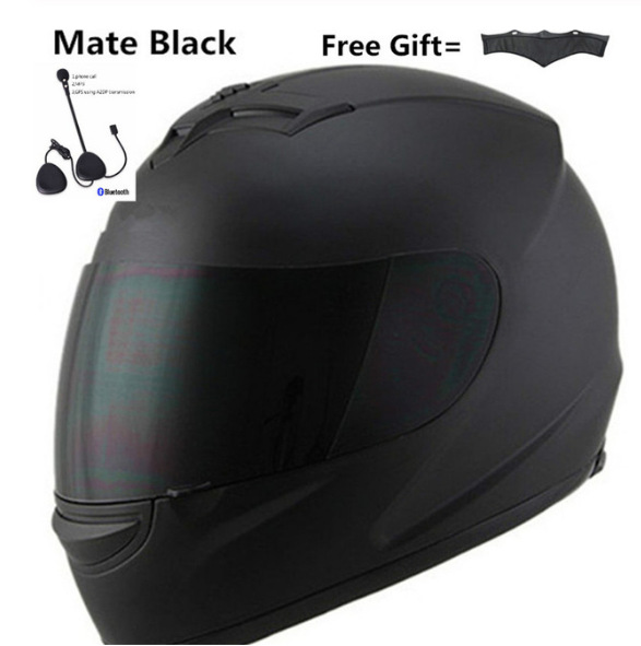 Black Motorcycle Full Face Helmet Sun Shield Bluetooth Matte Black