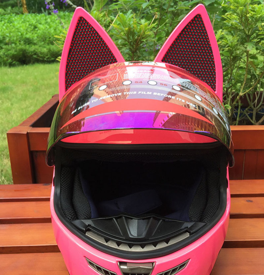 Motorcycle helmet with cat ears automobile race antifog full face helmet personality design with horn capacete casco - Auto GoShop