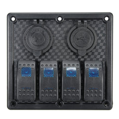Dark Slate Gray 12V-24V 4 Gang LED Car/Marine Boat/RV Rocker Switch Panel Circuit Dual USB Power Socket