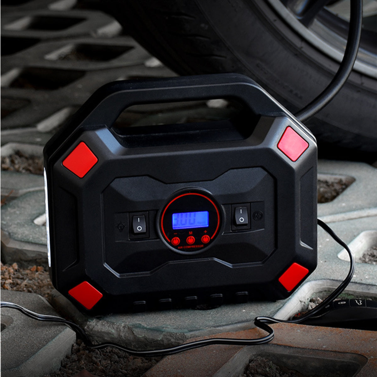 Black 150PSI 120W Multifunctional LCD Car Air Compressor Inflator Pump 25 Cylinder Digital Display Tyre Inflator With Flashlight Tire Pressure Gauge