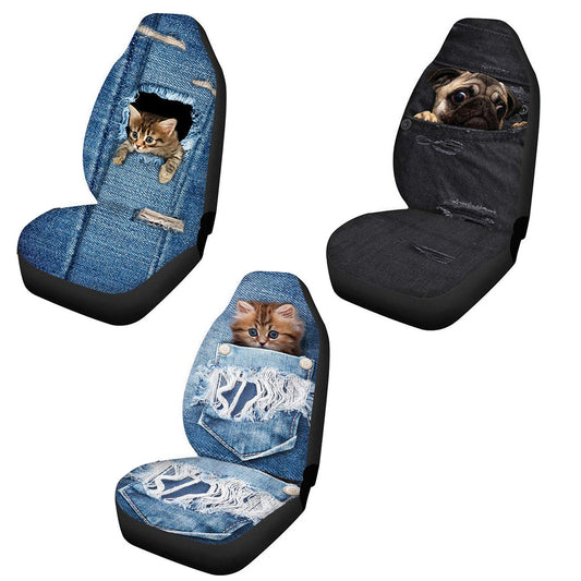 Car Front Seat Cover Protector Cushion Cat Dog Printed Truck Van SUV Universal - Auto GoShop