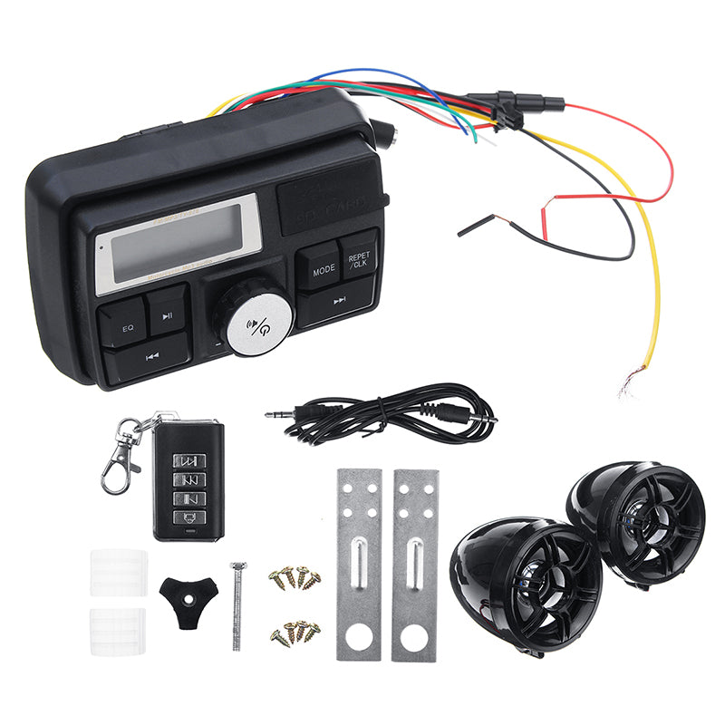 Dark Slate Gray Motorcycle Handlebar Stereo Alarm System Radio Amplifier MP3 3 Inch Speakers with bluetooth Function