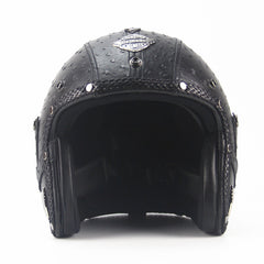 Black open face handmade motorcycle helmet