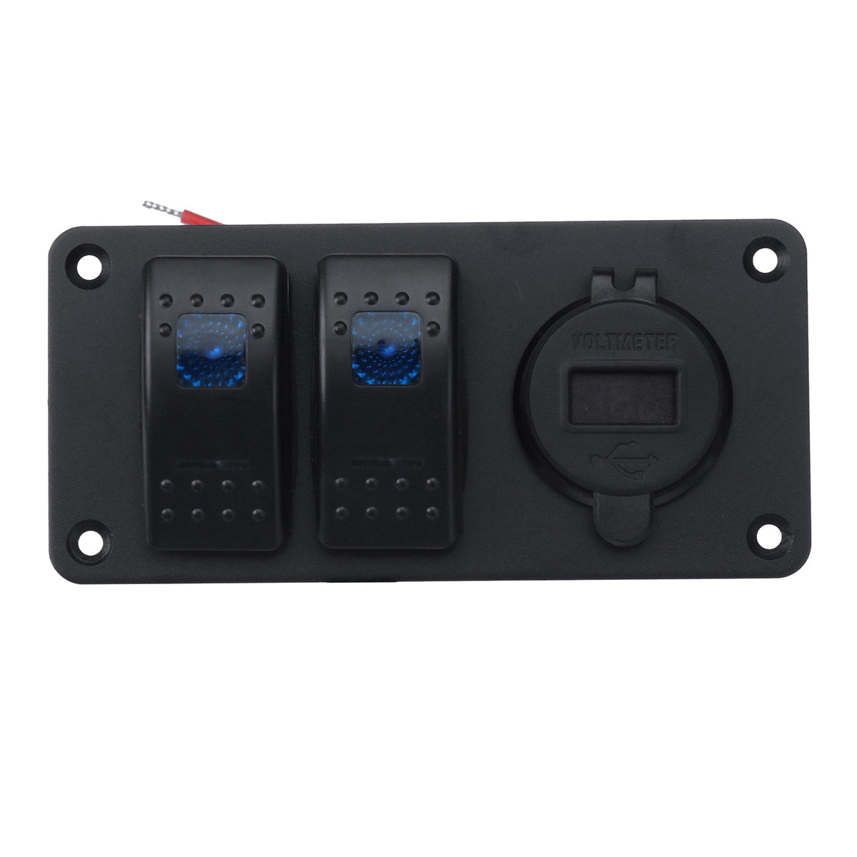 Black LED Switch Panel 2 Gang Rocker Switch Toggle QC 3.0 USB Blue LED Car Marine Boat