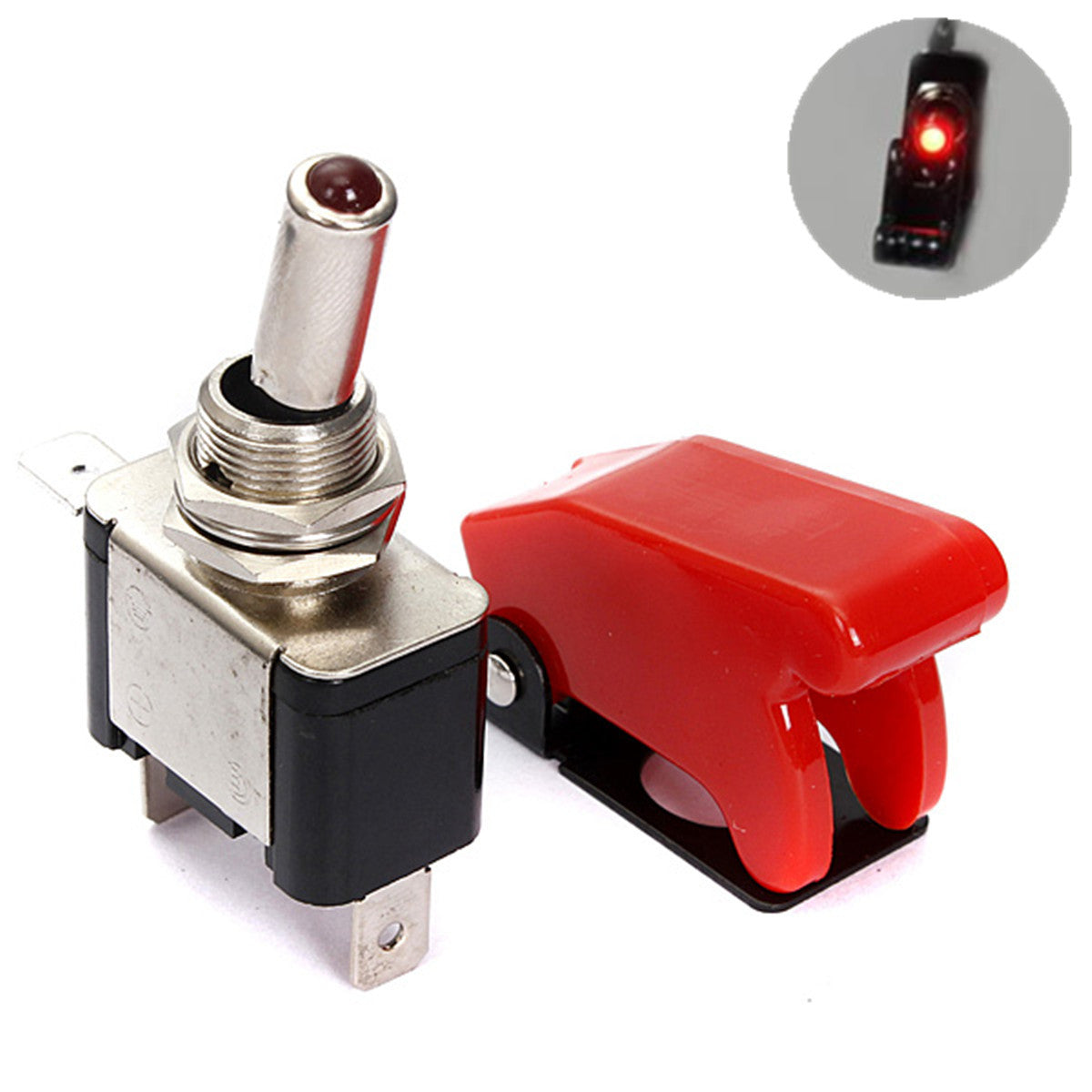Firebrick Car SPST Toggle Rocker Switch Control LED Indicator Light 12V 20A On Off Switch with Cover