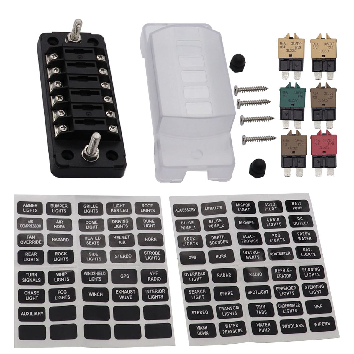 Gray 75A Circuit Fuse Block With Negative Bus 6 Way Fuse Box Ground Negative for Bus Car Boat Marine Auto
