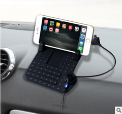 Black Multi-function magnetic charging bracket silicone anti-skid pad navigation car phone bracket charger (Black)