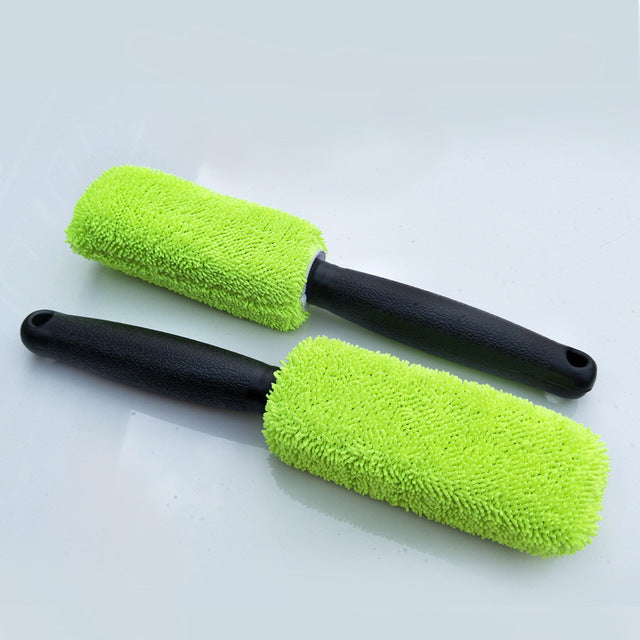 Yellow Green Microfiber long handle tire brush