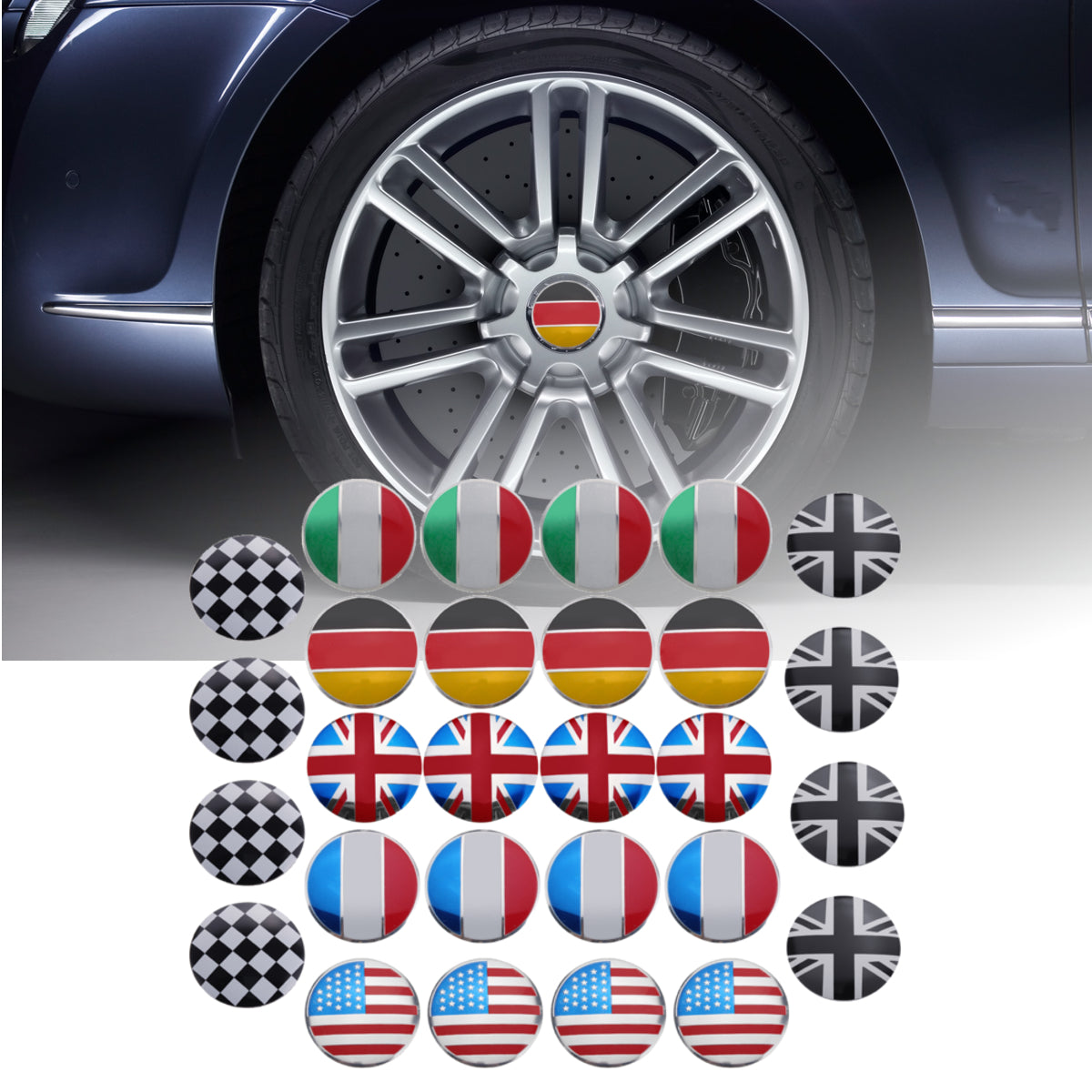 Brown 4x 56mm 3D Alloy Car Wheel Center Hub Cap Badge Flag Emblem Sticker Universal