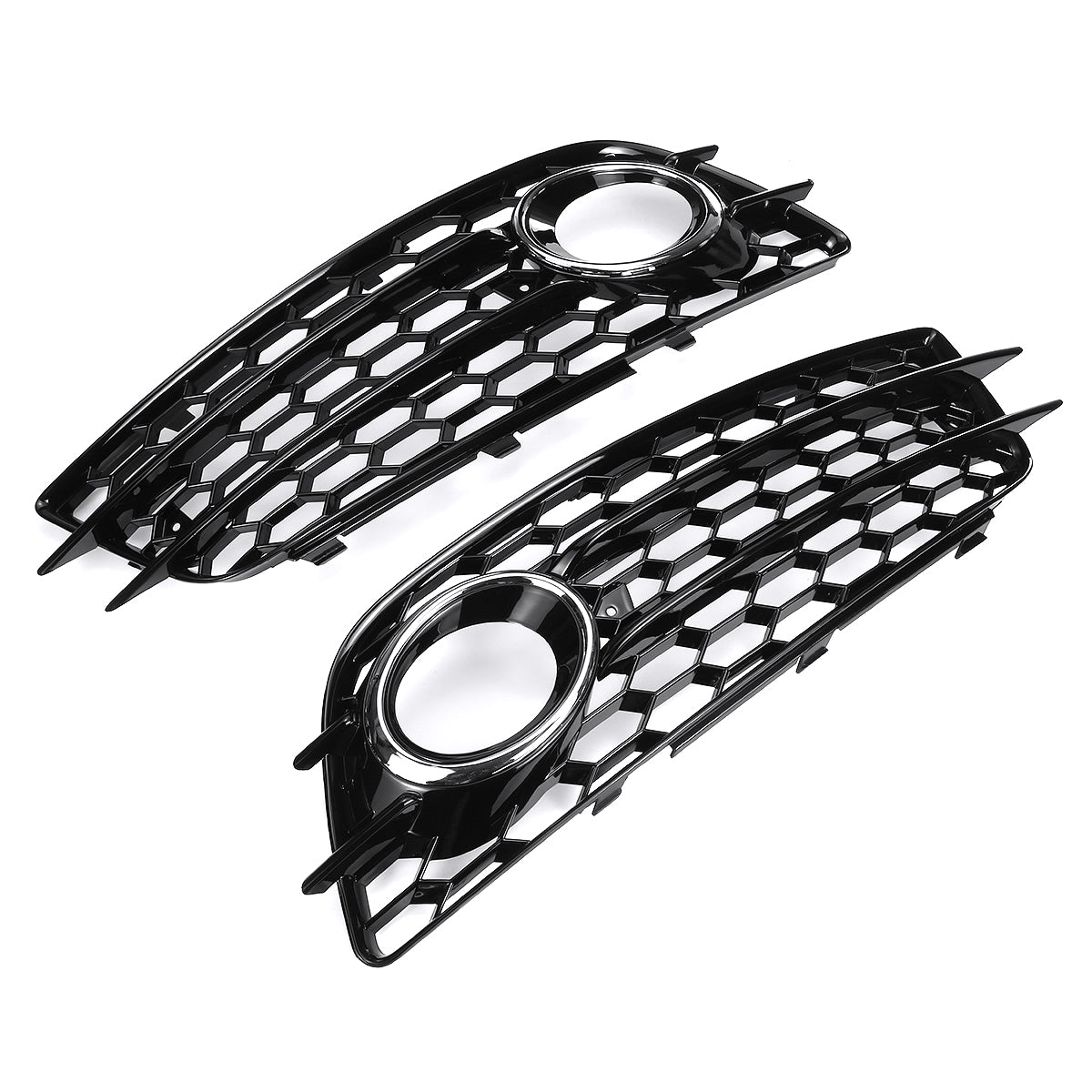 Black Plating Front Fog Light Cover Honeycomb Hex Grille Grill For Audi A4 B8 S-Line S4 2008-2012
