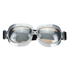 Gray Retro Motorcycle Goggles Vintage Windproof Riding Glasses Silver/Bronze Frame